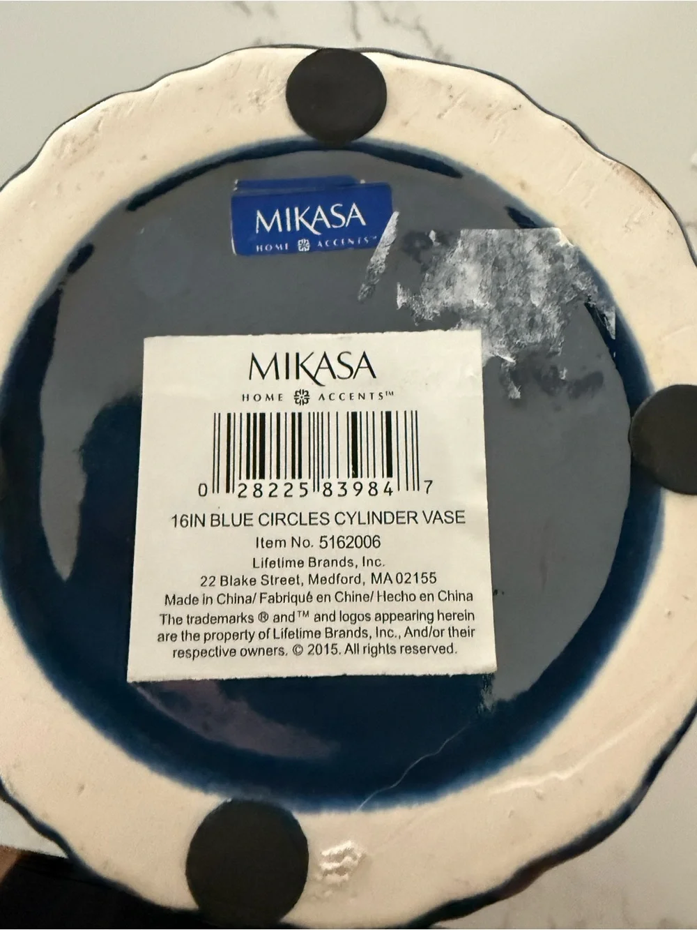 Mikasa Home Accents 16 inch Blue Circles Cylinder Vase deep sea blue